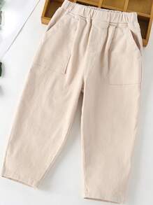 男小童素色斜口袋長褲 - 杏色 - 查看 1