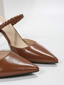 Women's Sandals, Summer Stylish Ankle Strap Stiletto Heels, Pointed Toe Half Slippers In Brown - Brown - View 7
