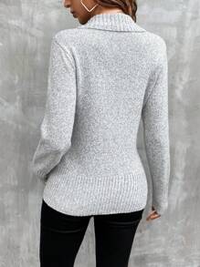SHEIN LUNE Surplice Neck Button Detail Sweater,Long Sleeve Tops Knit Pullover Fall Winter Sweater - Grey - View 2