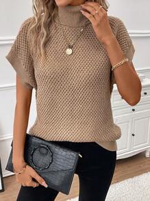 SHEIN LUNE 高領蝙蝠袖毛衣背心 - 駝色 - 查看 1