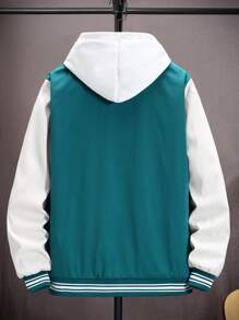 Manfinity Sporsity Men Letter Patched Striped Trim Colorblock Varsity Jacket Without Hoodie