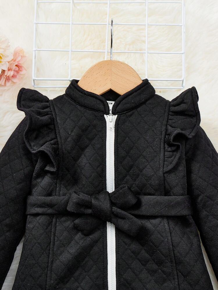 Baby Girl Ruffle Trim Zip Up Ruffle Trim Belted Quilted Dress