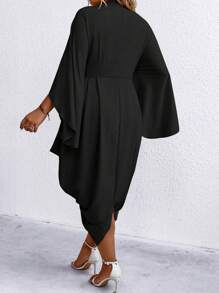 SHEIN Clasi Plus Solid Batwing Sleeve Twist Front Asymmetrical Hem Dress - Black - View 2