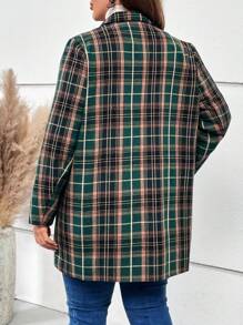 EMERY ROSE Plus Plaid Print Button Front Overcoat - Green - View 2