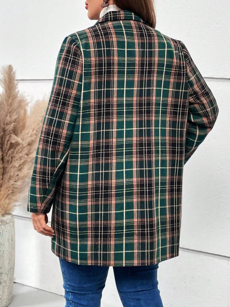 Plus Plaid Print Button Front Overcoat