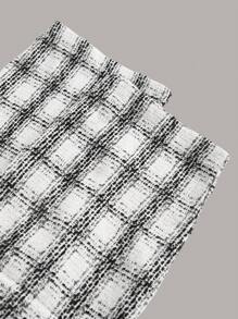 SHEIN Unity 加格子印花雙排扣大衣 - 白色 - 查看 4