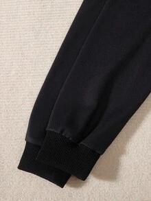 SHEIN 女大童字母圖案保暖襯裡運動衫 - 黑色 - 查看 4