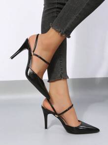 2024 New Women Gentle Closed Toe High Heel Shoes, Elegant Lady Slip-On Mules - Black - View 1