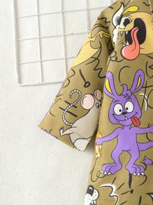 Baby Boy Cartoon Graphic Button Front Coat