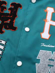 Manfinity Sporsity Men Letter Patched Striped Trim Colorblock Varsity Jacket Without Hoodie