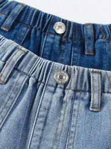 SHEIN Explorewe 男嬰2入組雙口袋彈性腰帶牛仔褲 - 彩色 - 查看 3