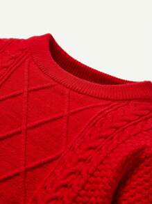 Baby Girl Cable Knit Ruffle Hem Sweater Dress,In Fall/Winter - Red - View 4