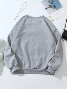 SHEIN Unity Mountain & Letter Graphic Thermal Pullover - Grey - View 2