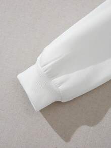 SHEIN EZwear Letter Graphic Kangaroo Pocket Drawstring Hoodie & Sweatpants - White - View 4