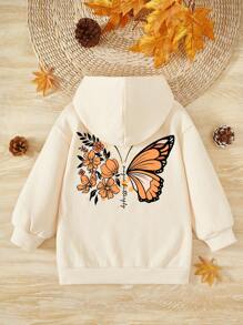 Young Girl Butterfly & Floral Print Sweatshirt - Beige - View 1