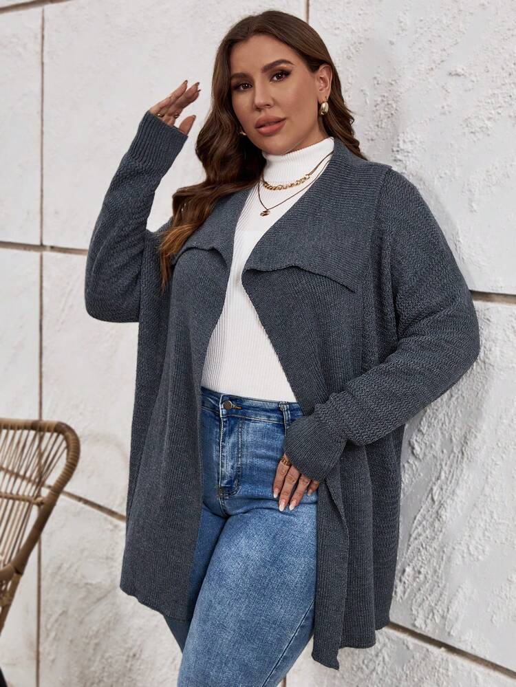 Plus Size Waterfall Collar Drop Shoulder Cardigan