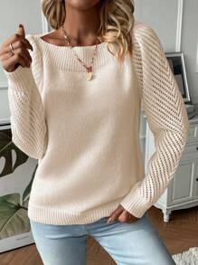 SHEIN Essnce Solid Boat Neck Sweater - Apricot - View 3