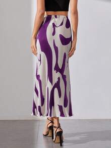 SHEIN Tall Graphic Lettuce Hem Print A-line Skirt - Purple - View 2