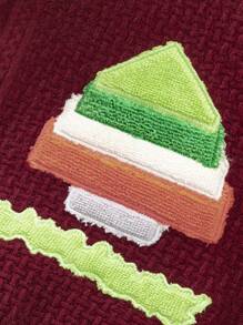 SHEIN Young Girl Patched Detail Cable Knit Sweater - Burgundy - View 5