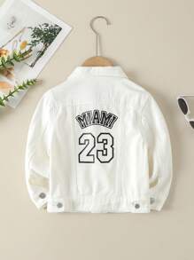 Chàng trai trẻ Đồ họa Chữ cái Chi tiết về Flap Áo khoác denim - trắng - Xem 1