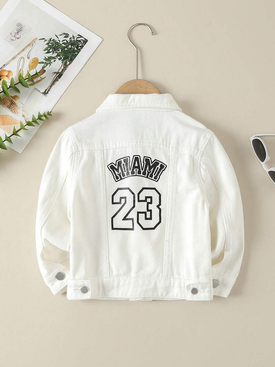 Chàng trai trẻ Đồ họa Chữ cái Chi tiết về Flap Áo khoác denim - trắng - Xem 1