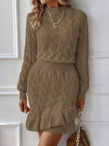 SHEIN LUNE Solid Ruffle Hem Sweater Dress