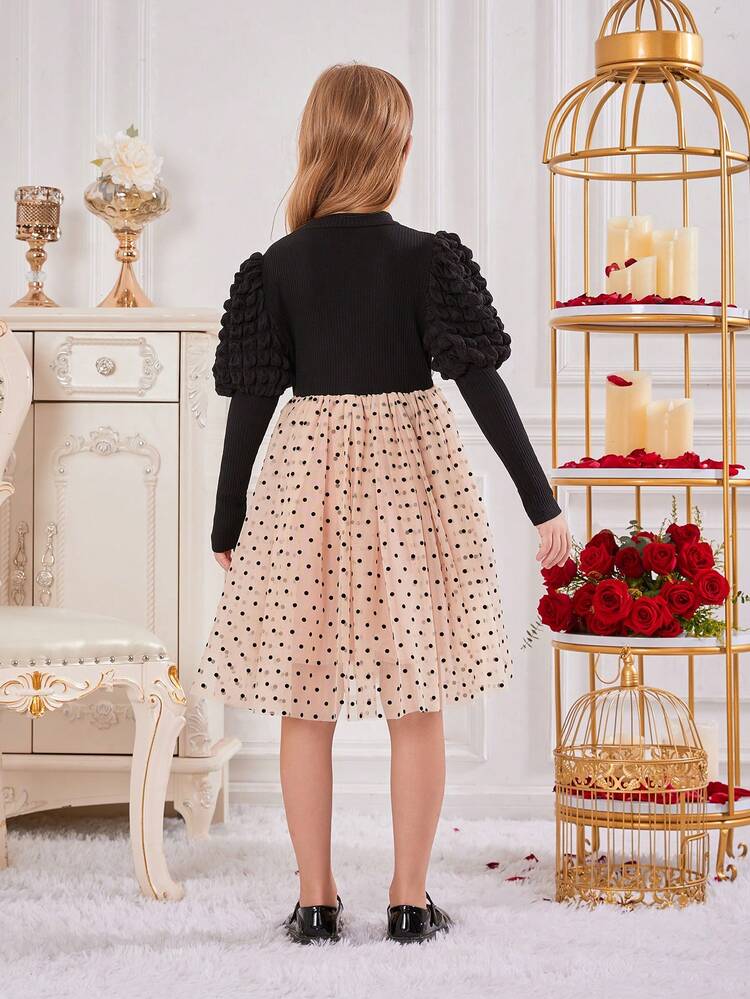 Tween Girl Polka Dot Print Bow Front 2 In 1 Dress