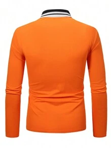 Manfinity Homme 男士拼接領POLO衫 - 橘色 - 查看 2