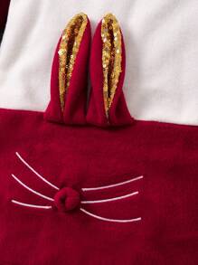 SHEIN Young Girl Mock Neck Tee & Cartoon Graphic Dress - Red and White - View 3