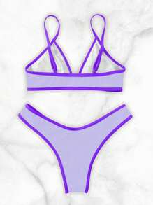 Summer Beach Contrast Binding Bikini Set - Mauve Purple - View 2