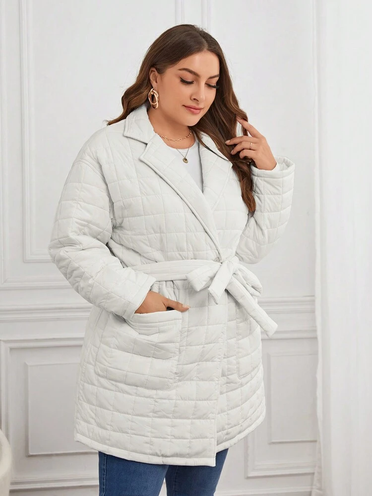 Plus Double Pocket Quilted Coat