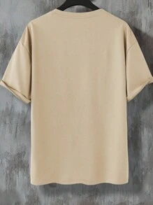 Manfinity EMRG Loose Men's Letter Graphic Contrast Piping Drop Shoulder Tee - Apricot - View 2