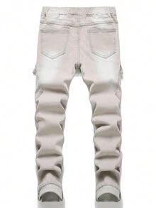 Tween Boy Letter Graphic Flap Pocket Cargo Jeans - Grey - View 2