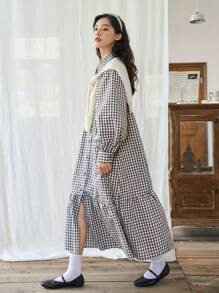 FRIFUL Váy sơ mi viền bèo in họa tiết Gingham - Nhiều màu - Xem 5