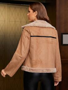 RELISH NOLESS Borg Collar Teddy Lined Zipper Front Jacket - Camel - View 2