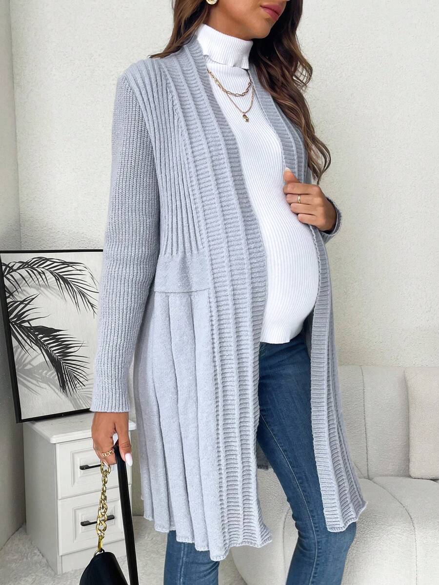 SHEIN Maternity Fold Pleated Detail Cardigan, For Winter - Grey - View 1