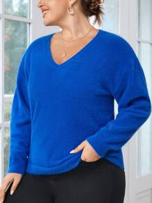 SHEIN Essnce Plus Drop Shoulder Sweater - Blue - View 1
