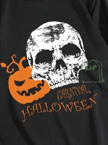 NITAGUT Men Pumpkin Print Sweatshirt, For Halloween - Black - View 4