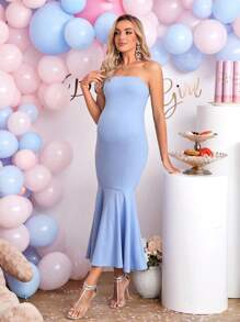 SHEIN Maternity Solid Mermaid Hem Tube Dress - Baby Blue - View 5
