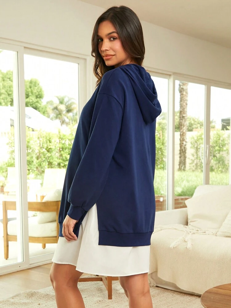 Maternity Drop Shoulder Drawstring 2 In 1 Sweatshirt Dress, For Winter