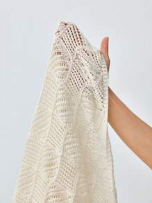 Soleia Solid Drop Shoulder Open Knit Sweater - Apricot - View 7