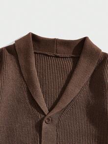 GENTILAND 男士披肩領正面鈕扣開衫 - 棕色 - 查看 4