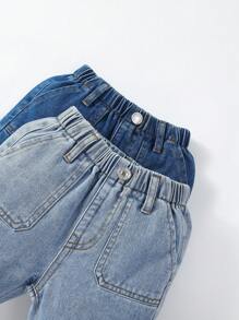 SHEIN Explorewe 男嬰2入組雙口袋彈性腰帶牛仔褲 - 彩色 - 查看 4