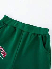 SHEIN 男童字母圖案運動衫和運動褲 - 墨綠色 - 查看 6