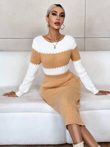 SHEIN Unity Color Block Sweater & Knit Skirt - Multicolor - View 2