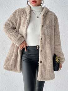 SHEIN Frenchy Oversized Met kap Fleece Jas