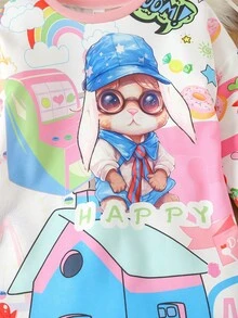 SHEIN 女大童卡通圖案落肩袖洋裝 - 彩色 - 查看 3