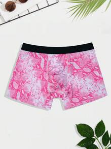 Men Snakeskin Print Contrast Tape Boxer Brief - Hot Pink - View 3