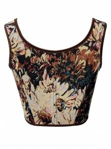 Women Square Neck Sexy Floral Print Metal Eyelet Tie Knot Tank Top New Year Party Valentine Day Holiday Top Corset Top St Patrick Day - Black - View 2