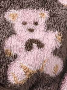 SHEIN 女小童熊圖案毛絨帽衫和褲子